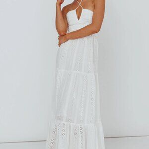 Halterneck Maxi Dress Eyelet White